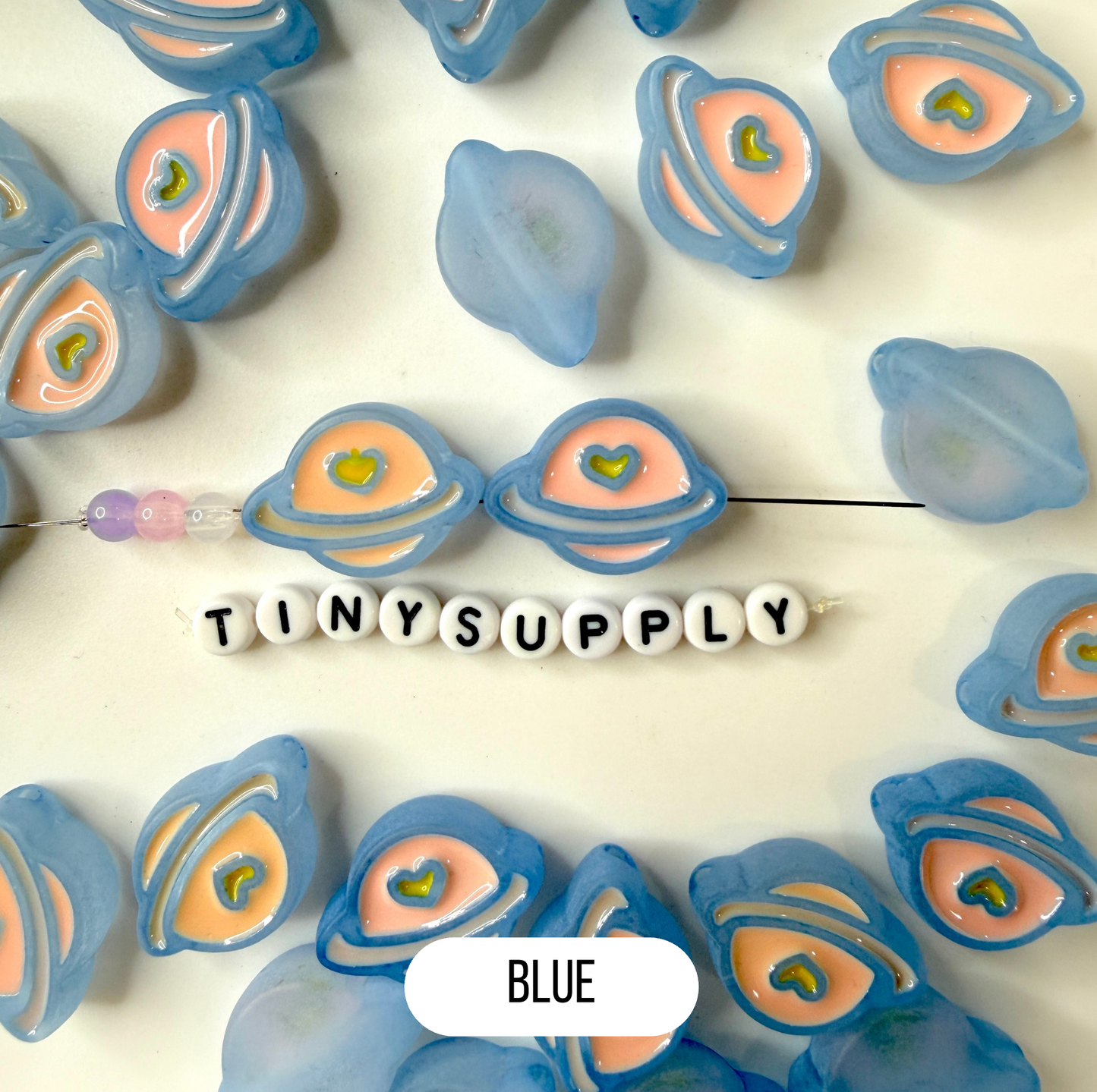 Chunky Frosted Purple, Pink, Yellow, White, Blue Planet Enamel Acrylic Bead