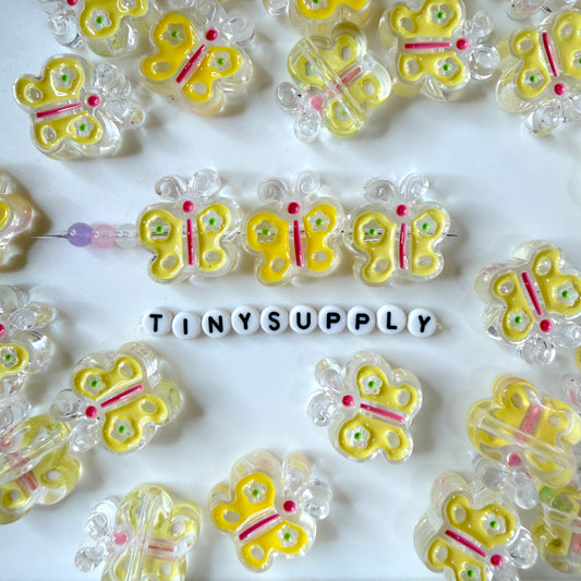 Chunky Transparent Yellow Butterfly Acrylic Bead (25x24mm)