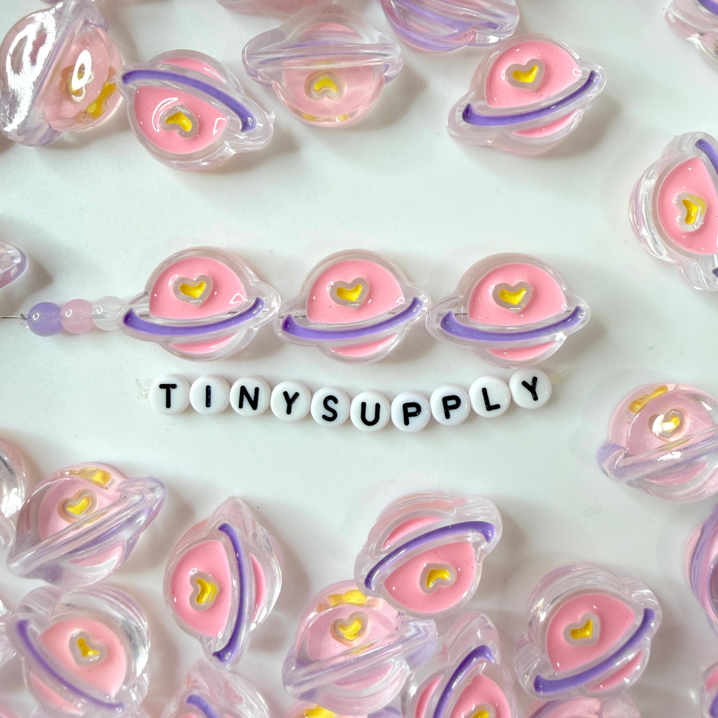 Chunky Transparent Pearl Pink Planet Acrylic Bead (19x26mm)