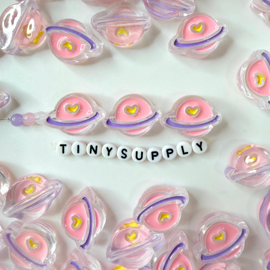 Chunky Transparent Pearl Pink Planet Acrylic Bead (19x26mm)