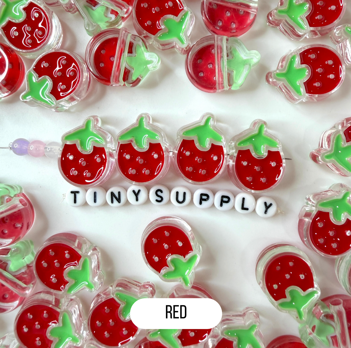 Chunky Strawberry Enamel Acrylic Bead (18x23mm)