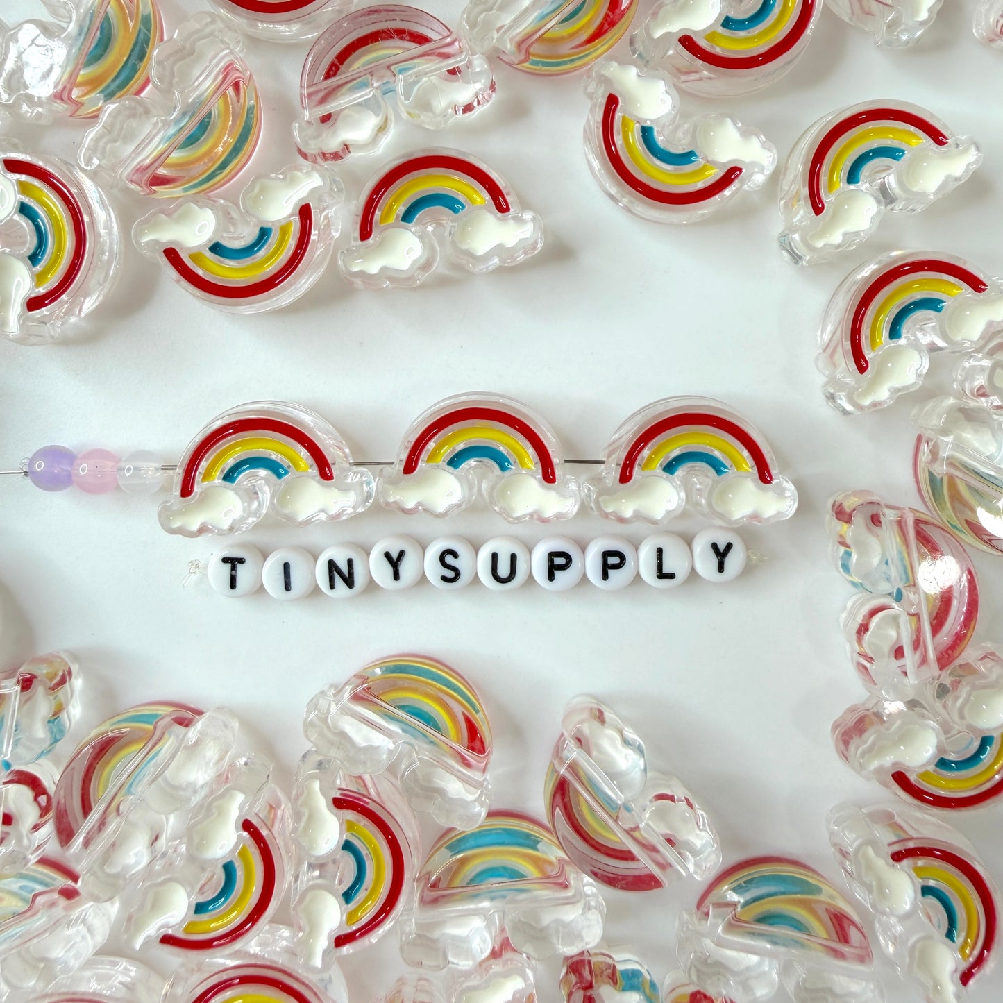 Chunky Rainbow with White Cloud Acrylic Bead (25.8 x 16.4mm)