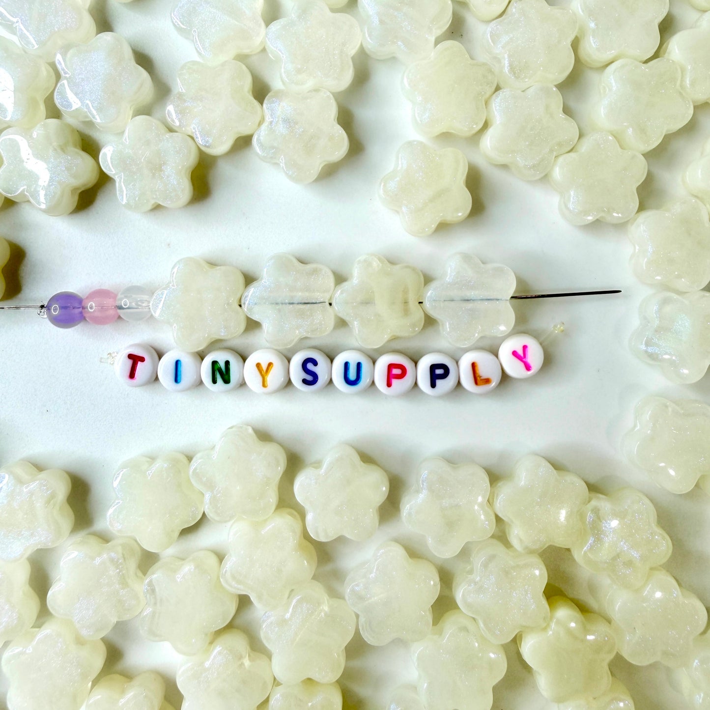 Chunky 15MM Pastel Acrylic White Star Flower Spacer Beads