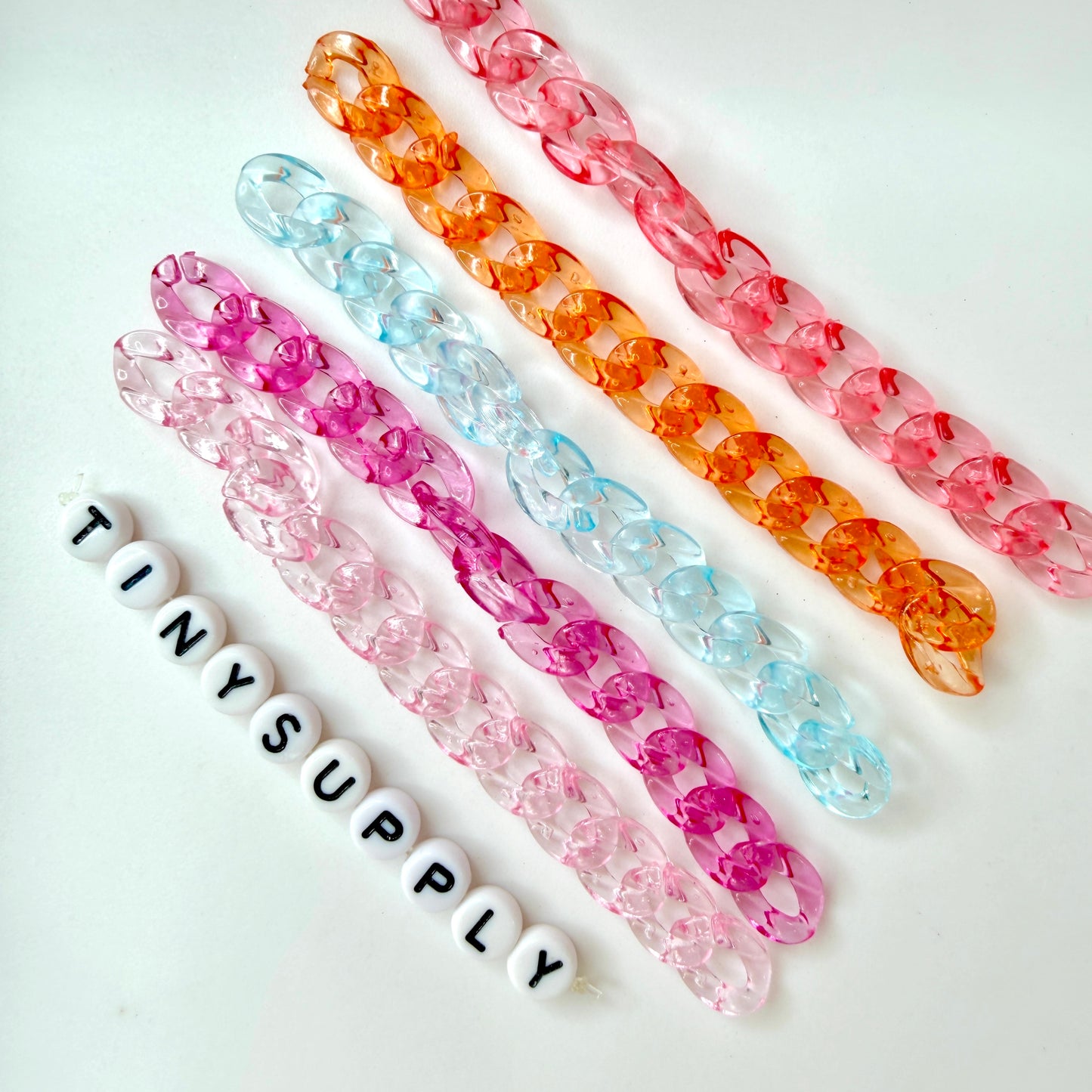 Cute Transparent Rainbow Colored Acrylic Chain Links Pieces (12mm x 9mm)