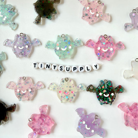 Glitter Bat Resin Charms with eyepins (38mm x 24mm)