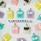 Cute Pastel Glitter RIP Tombstone Resin Charm with Eye Pin (25mm x 20mm)