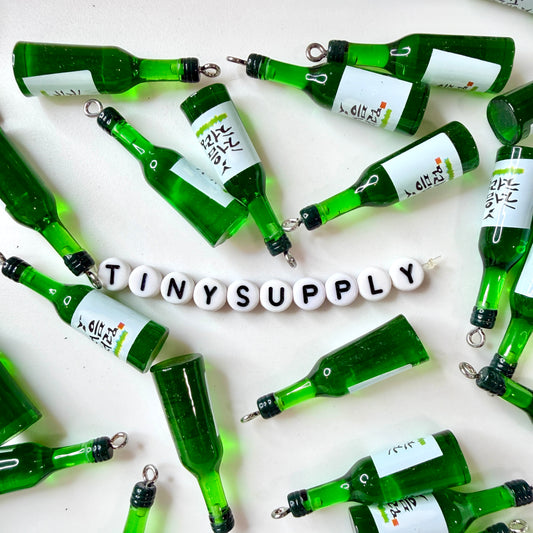 Classic Green Korean Alcohol Soju Beer Bottle Charms (12mm x 40mm)