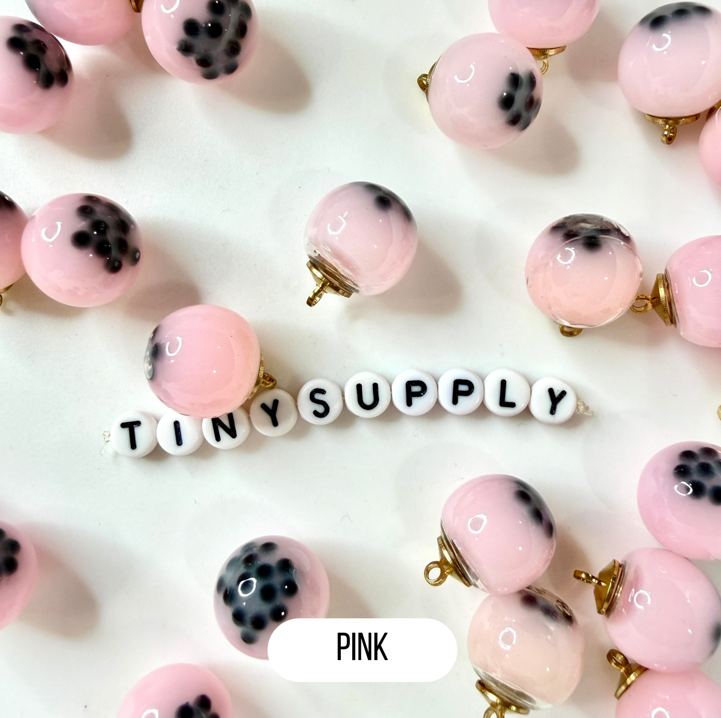 Resin Bubble Tea Round Glass Orb Charm with Eye Pin (16MM)