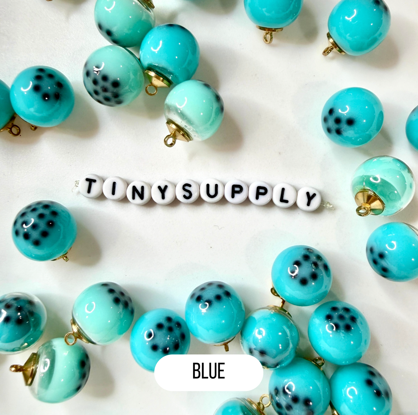 Resin Bubble Tea Round Glass Orb Charm with Eye Pin (16MM)
