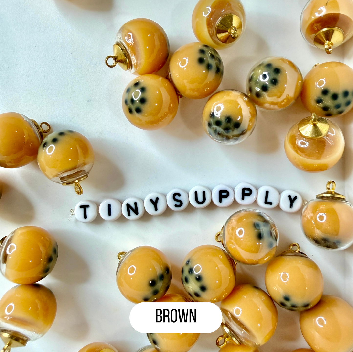 Resin Bubble Tea Round Glass Orb Charm with Eye Pin (16MM)