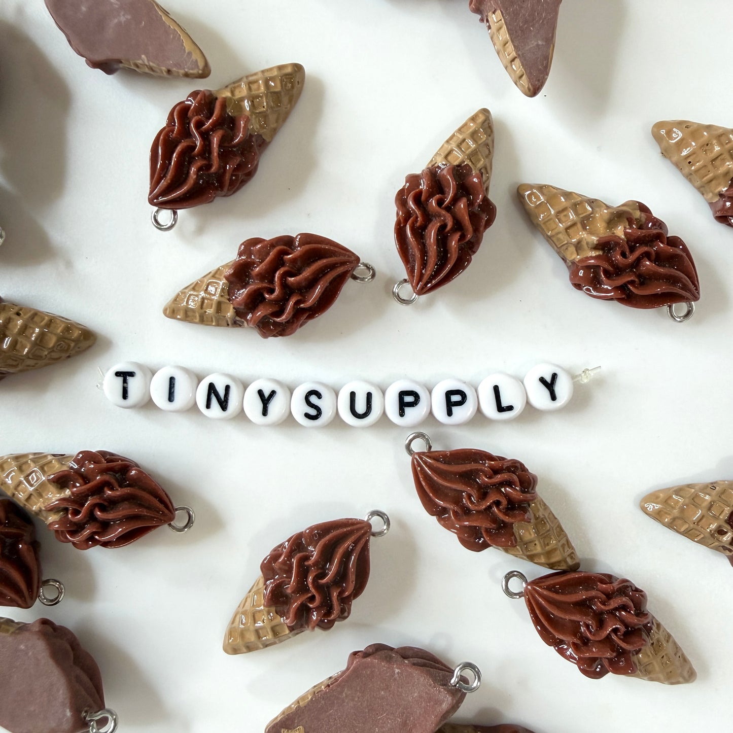 Vanilla/Chocolate Soft Serve Ice Cream Cone Acrylic Charm  (2.7cm x 1.4cm)