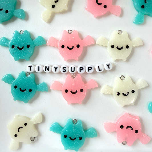 Pink, Blue White Bat Resin Charms with eyepins (38mm x 24mm)