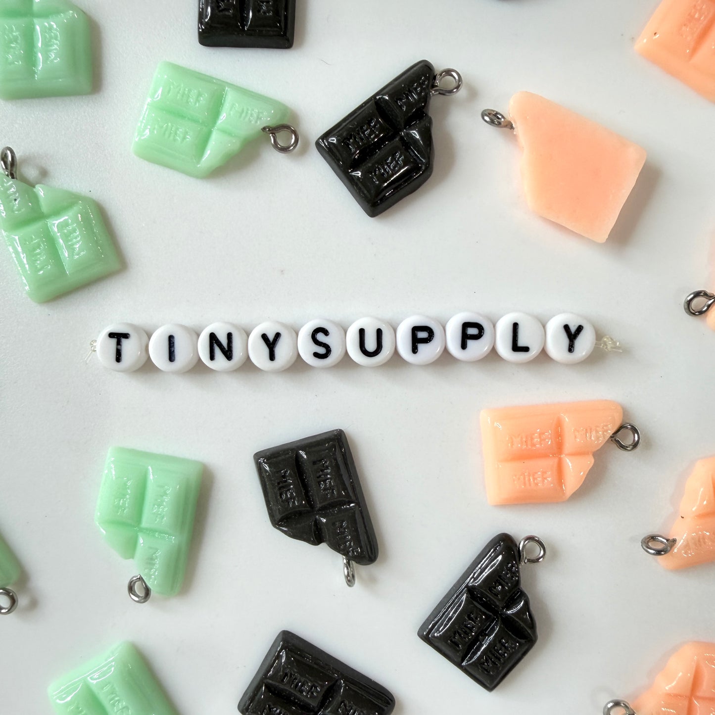 Small Chocolate Bar Charms (in Brown, Pink, Light Green)