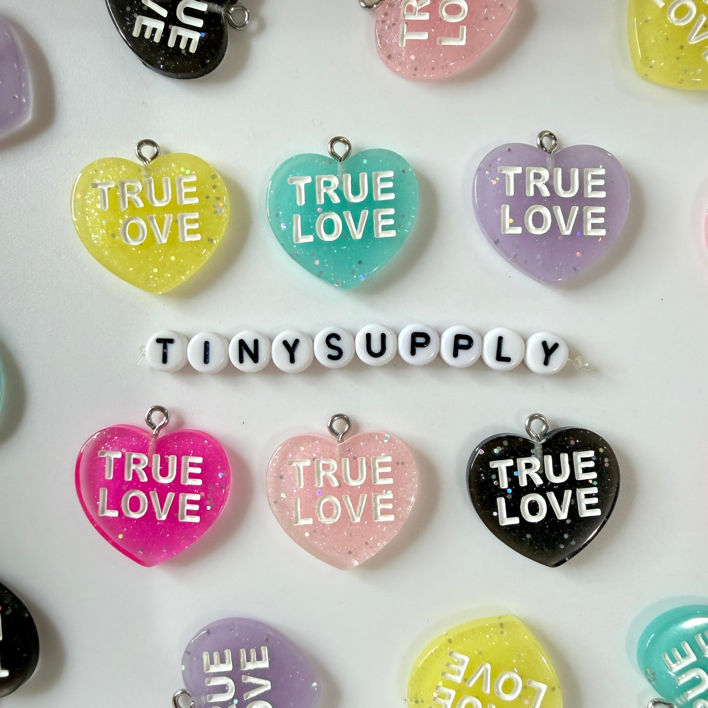 Cute Glitter Flake True Love Heart Resin Charm with Eye Pin (24mm x 22mm)