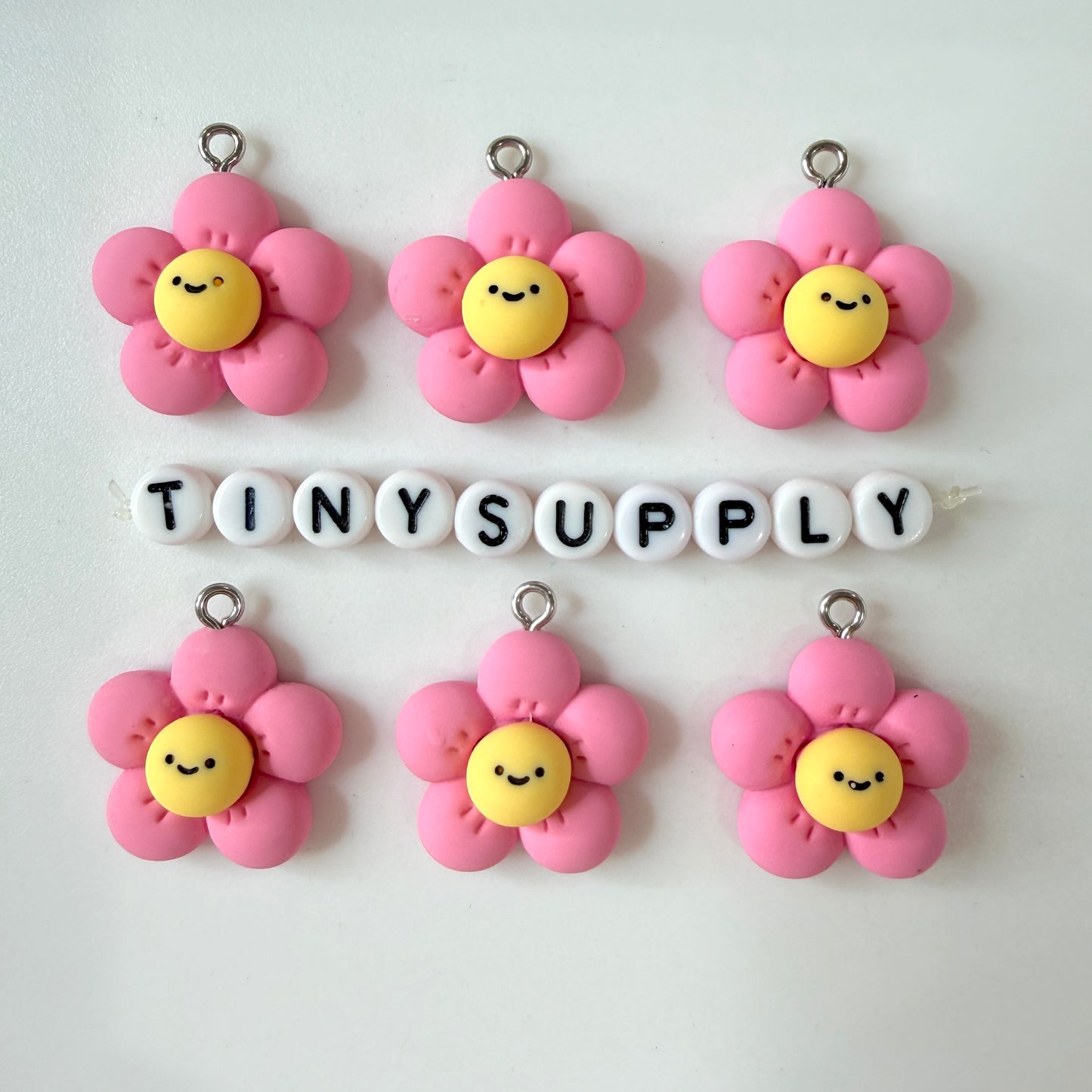 Pink Flower with Happy Face Charm (21MM X 21MM)