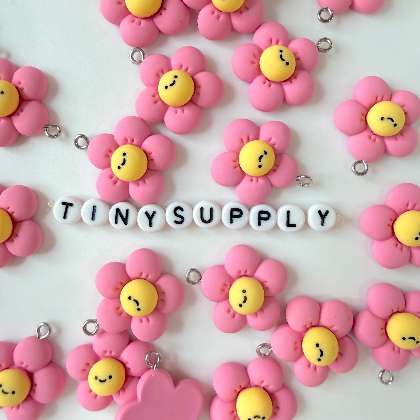 Pink Flower with Happy Face Charm (21MM X 21MM)