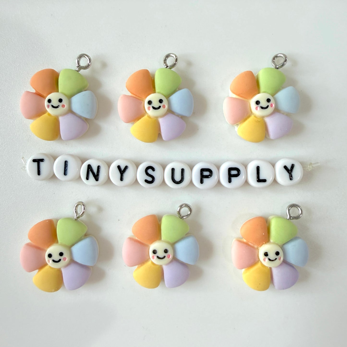 Rainbow Flower with Happy Face Charm (19MM X 19MM)
