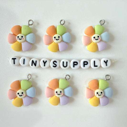 Rainbow Flower with Happy Face Charm (19MM X 19MM)