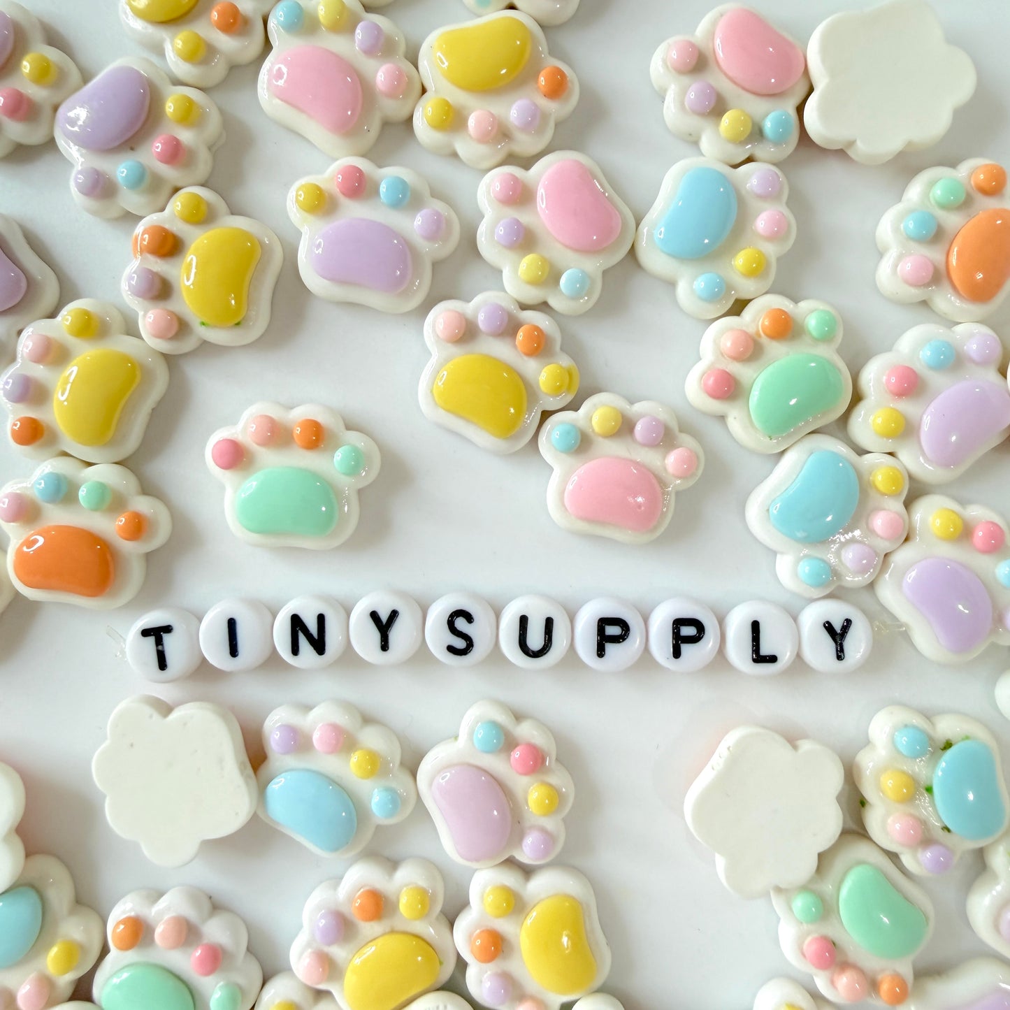 Pastel Rainbow Paws, Animal Theme Flatback Cabochons (Random Mix, 1.6CM x 1.3CM)