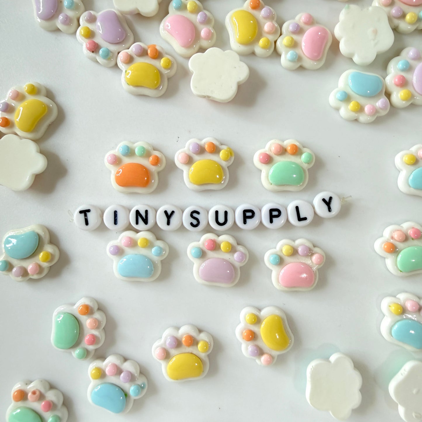 Pastel Rainbow Paws, Animal Theme Flatback Cabochons (Random Mix, 1.6CM x 1.3CM)