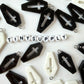 Halloween Black White Coffin Cross Resin Charm with Eye Pin (29mm x 16mm)