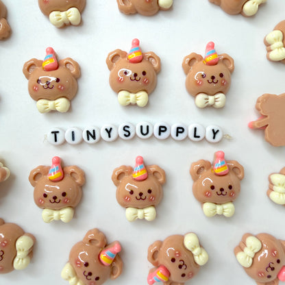 Birthday Party Bear, Bunny, and Star Themed Cartoon Character Flatback Cabochons