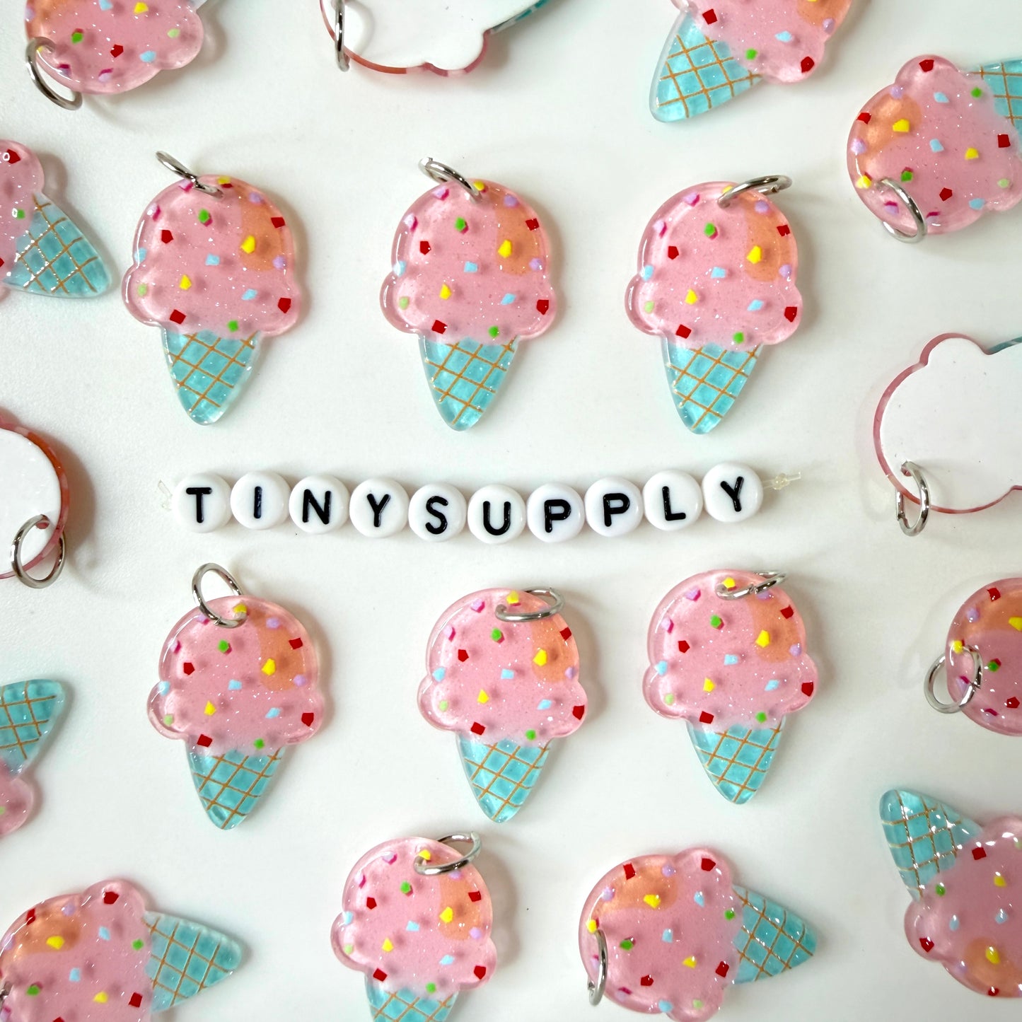 28MM x 20MM Acrylic Pastel Ice Cream Cone Charm with Ring
