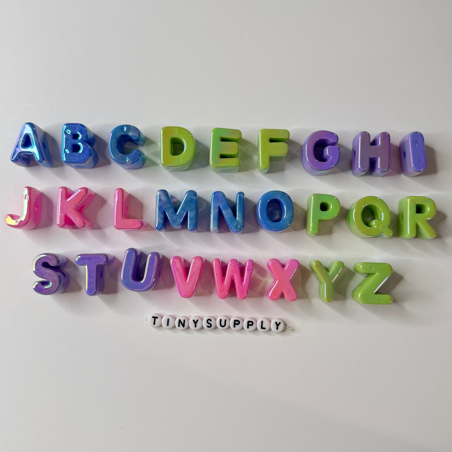 Chunky AB Plated A-Z Alphabet Individual Beads (Green,Blue,Purple,Pink)