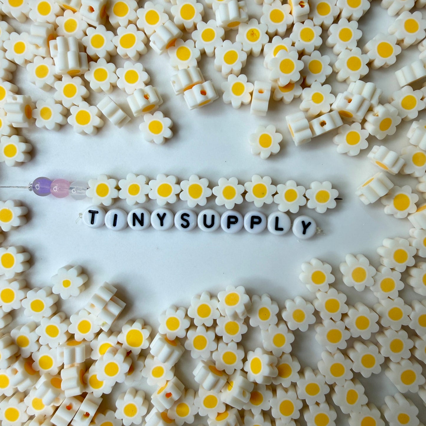 10MM White Flower Themed Polymer Clay Beads