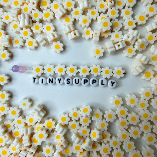 10MM White Flower Themed Polymer Clay Beads