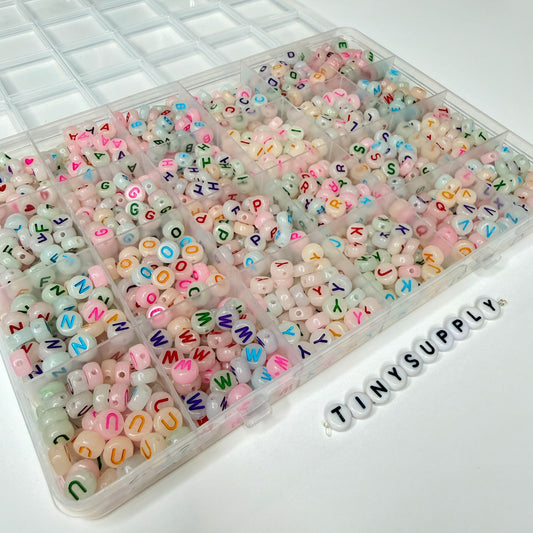 Glow-in-Dark Round Acrylic Mix Color Letter Bead Set (1200 Beads+Elastic String)
