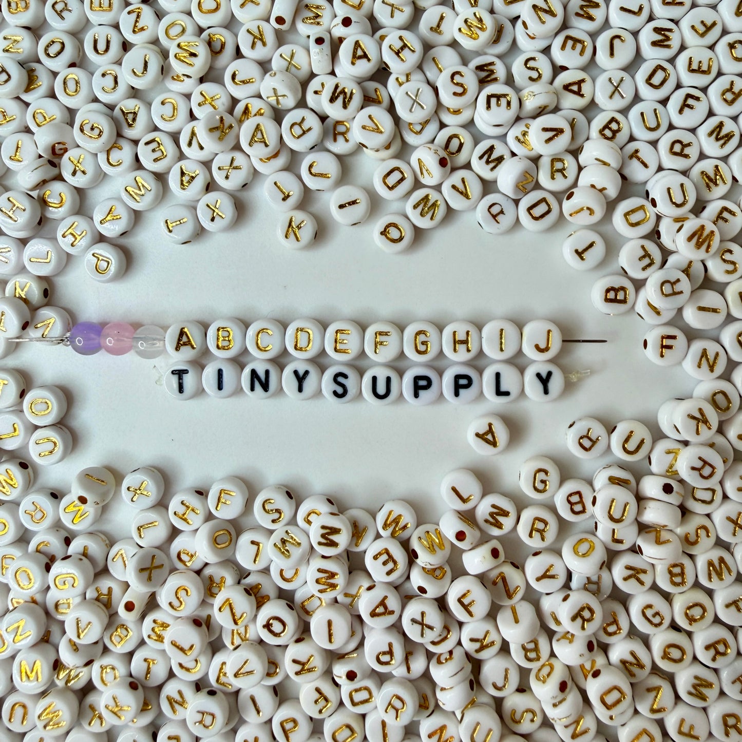 A-Z Alphabet Individual Beads, Gold Letter White Bead (7MM)