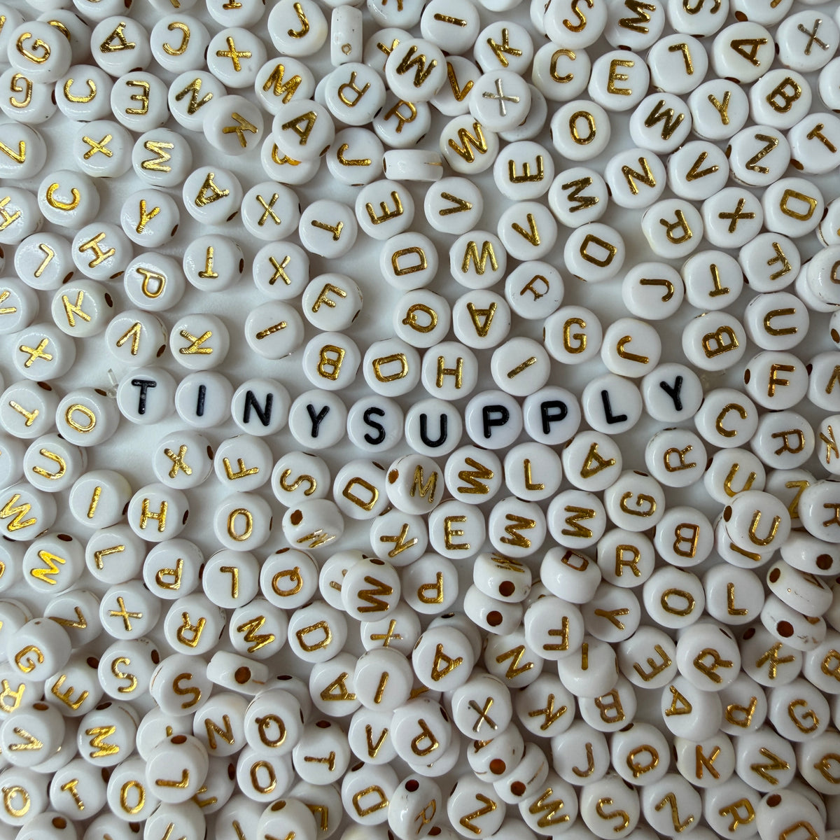 A-Z Alphabet Individual Beads, Gold Letter White Bead (7MM)