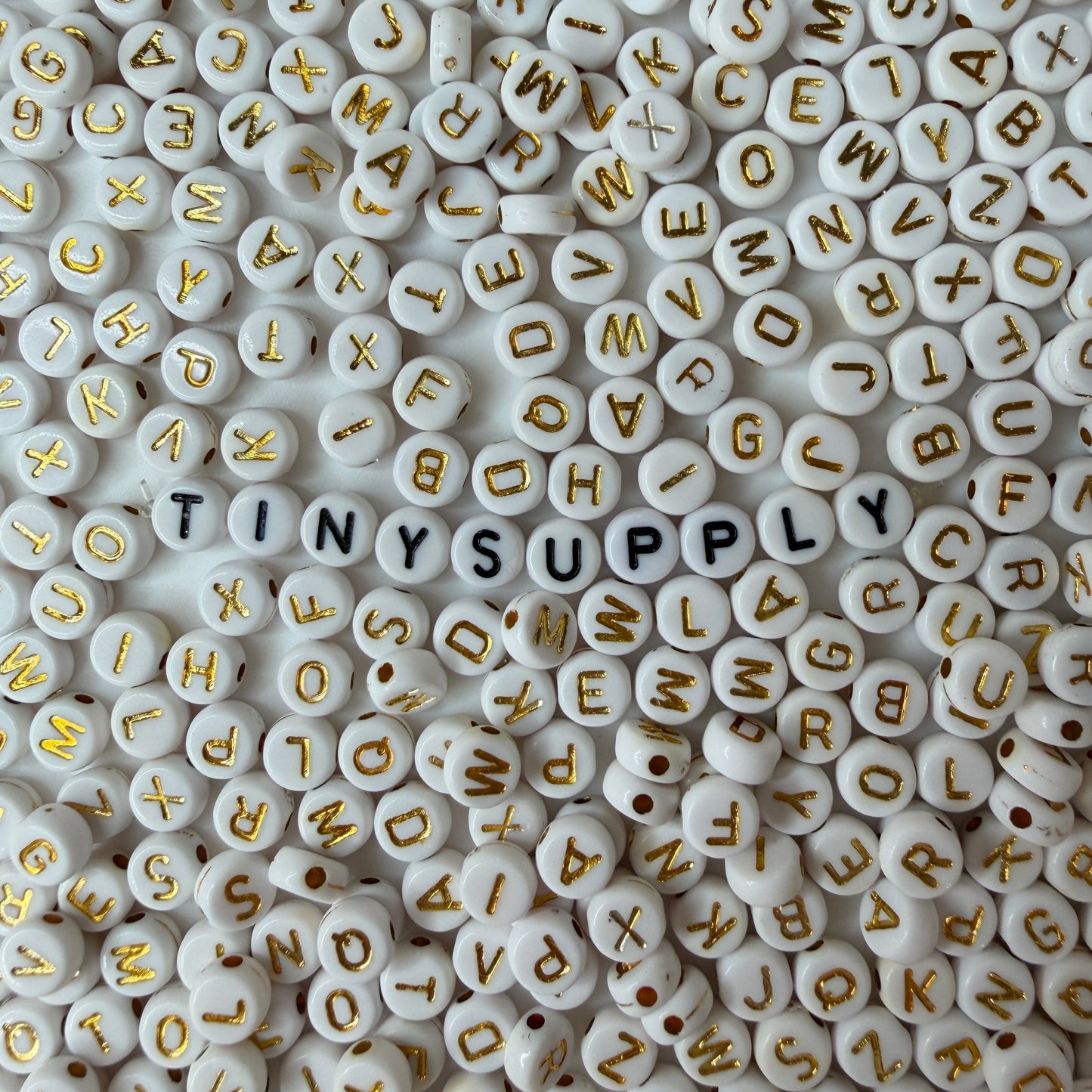 A-Z Alphabet Individual Beads, Gold Letter White Bead (7MM)