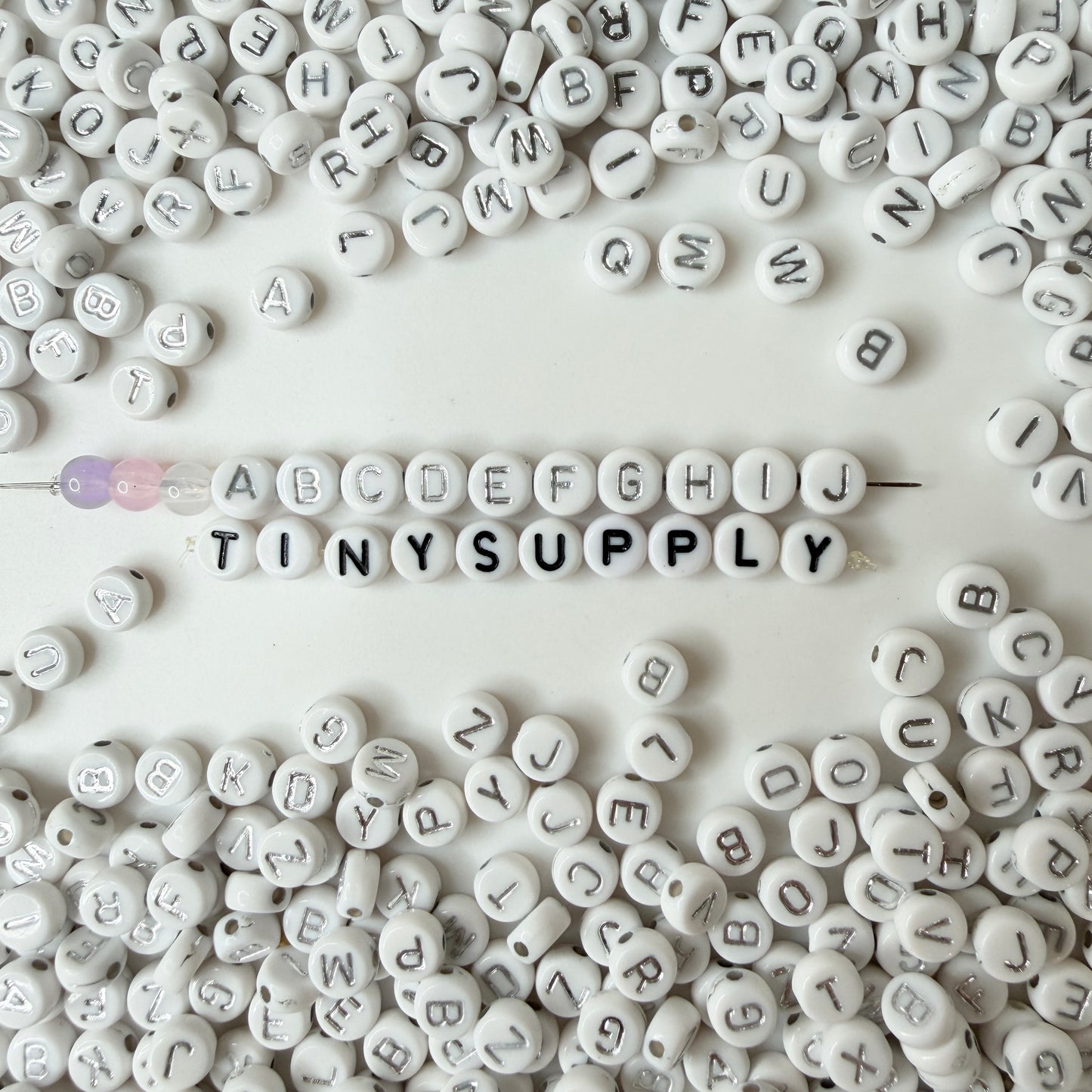 SILVER Letter A-Z Alphabet Individual Beads, White with Silver Letters (7MM)