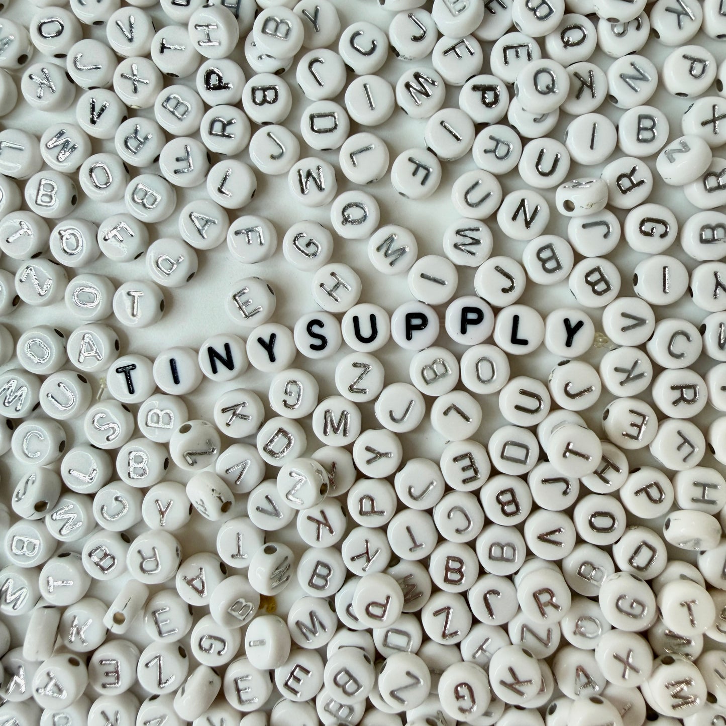 SILVER Letter A-Z Alphabet Individual Beads, White with Silver Letters (7MM)