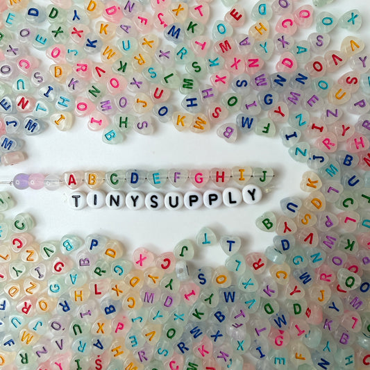 Glow-in-the-Dark Mixed Color A-Z Alphabet Individual Acrylic Heart Beads