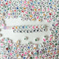 Letter A-Z Alphabet Beads, White beads with Multi Colored Letters (7MM)