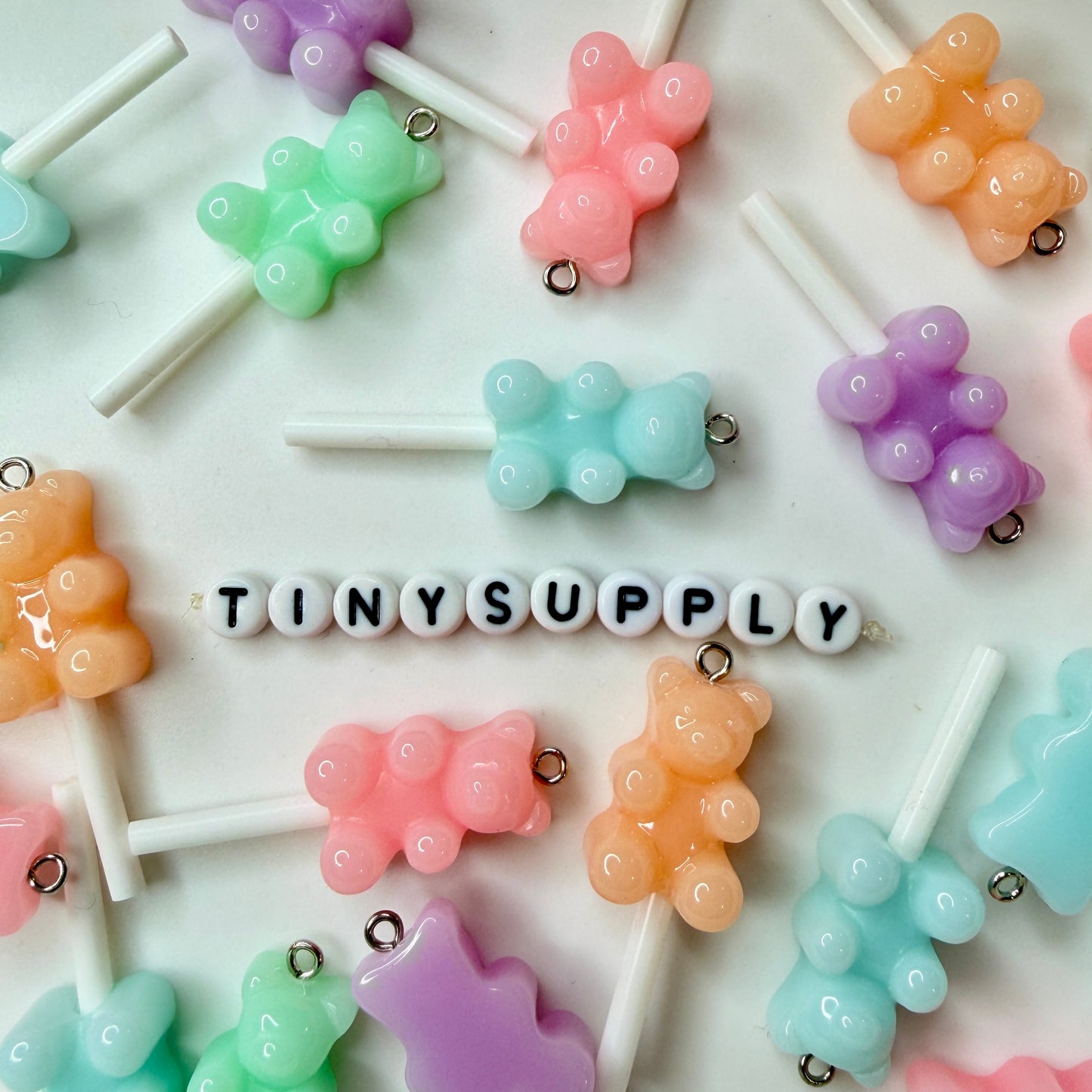 Pastel Colorful Gummy Bear Lollipop Charm with Eye Pin (44mm x 15mm)