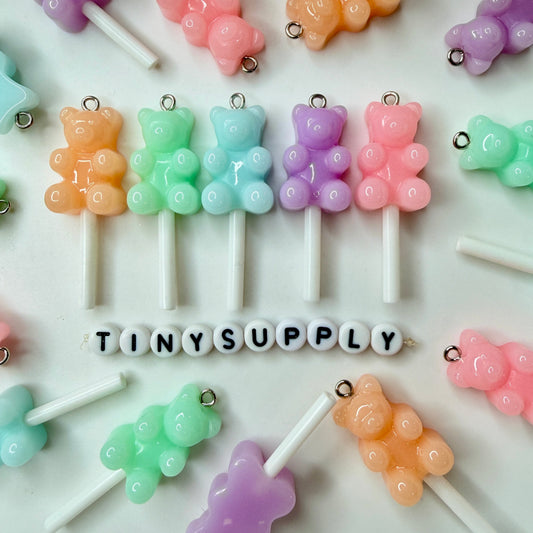 Pastel Colorful Gummy Bear Lollipop Charm with Eye Pin (44mm x 15mm)