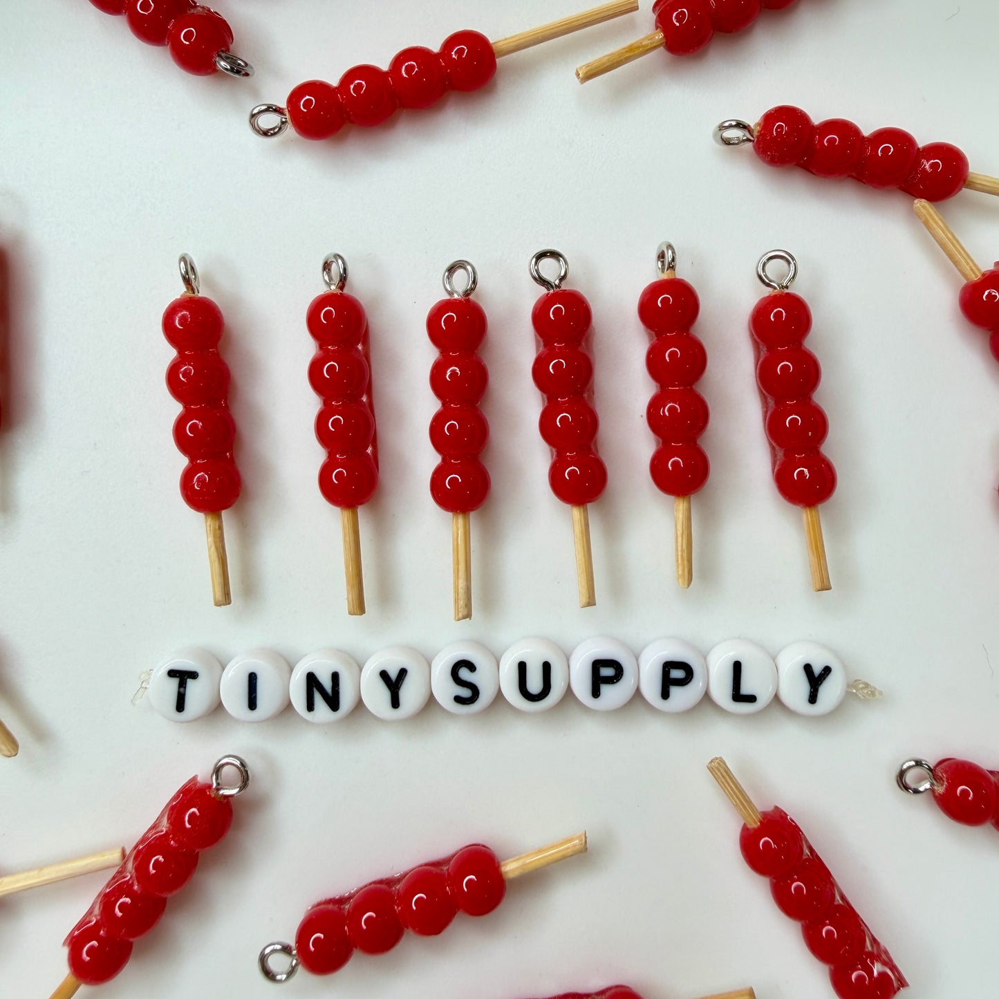 Small/Large Red Tanghulu Themed Acrylic Charms with Silver Eyepins
