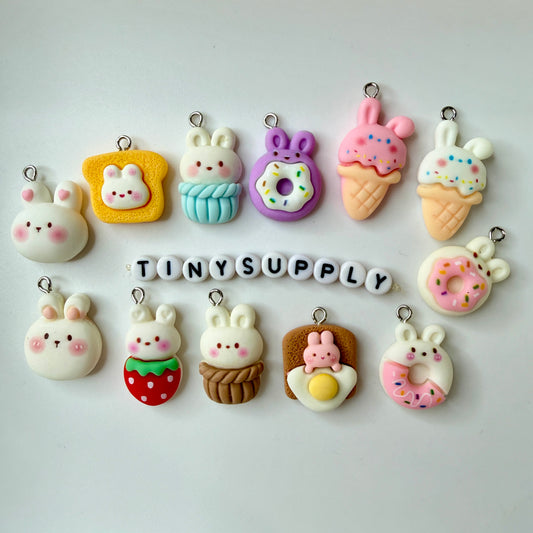 Cute Bunny Themed Food Charms (Donuts, Ice Cream, Cupcake, Bread)