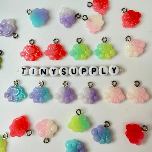 Cute Glitter Paw Charm with Eye Pin (15mm x 11mm)