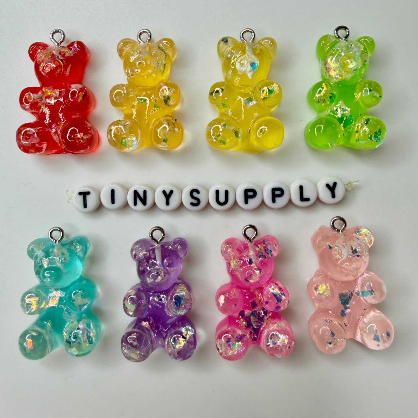 32MM Extra Large Chunky Glitter Rainbow Gummy Bear Charms with Eye pins