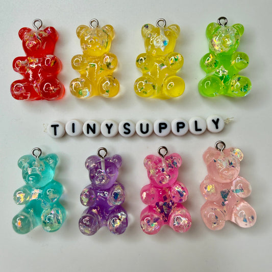 32MM Extra Large Chunky Glitter Rainbow Gummy Bear Charms with Eye pins