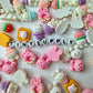 Random Mix of White Bunnies and Food Themed Cabochons (1.3 CM x 1.4 CM)