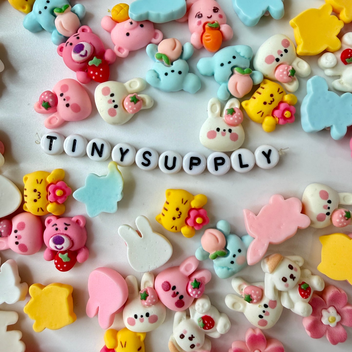 Random Mix of White Bunnies and Pink Bears Themed Cabochons