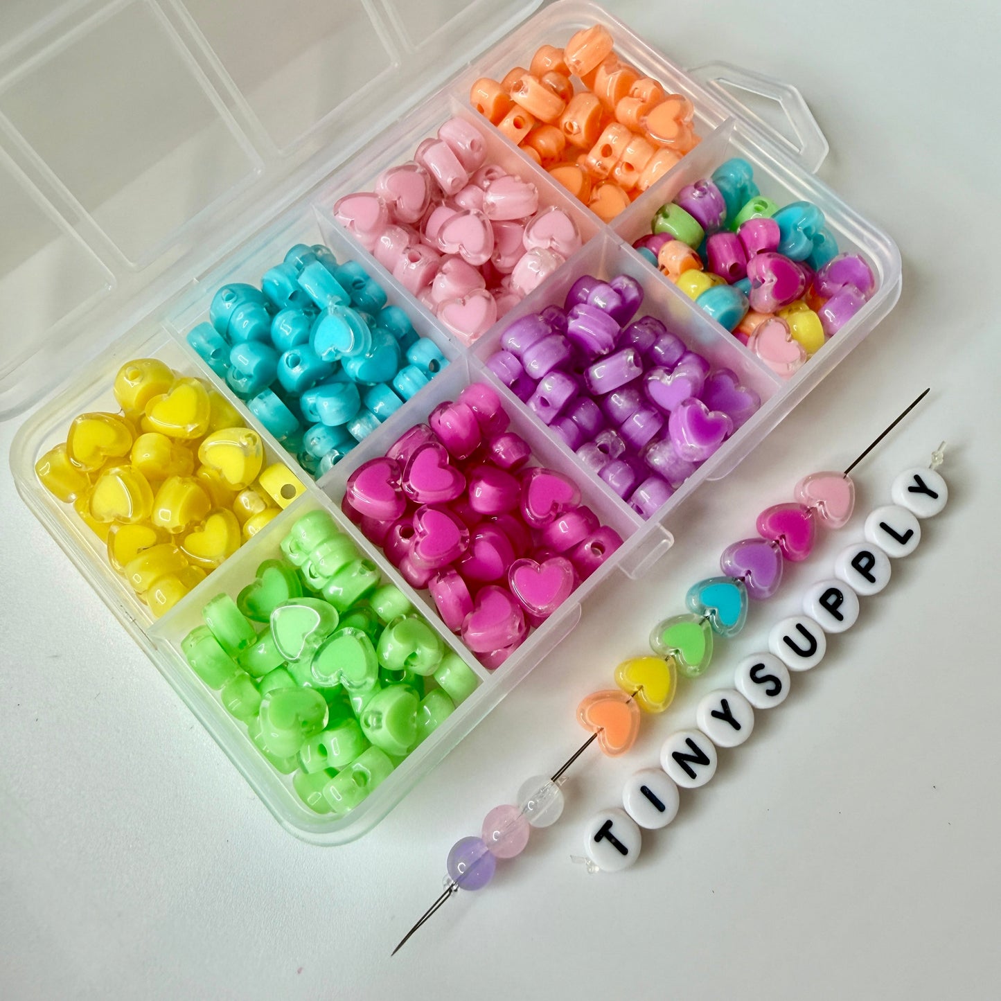 8MM Bright Colored Heart Bead Set (240 beads)