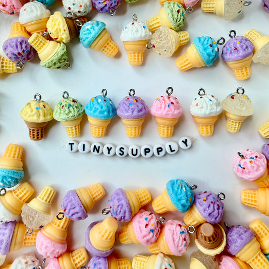 Resin Ice Cream Cone Charm, Mixed Colors (10mm x 28mm)