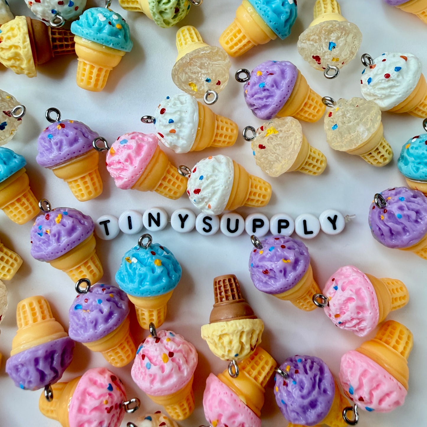 Resin Ice Cream Cone Charm, Mixed Colors (10mm x 28mm)